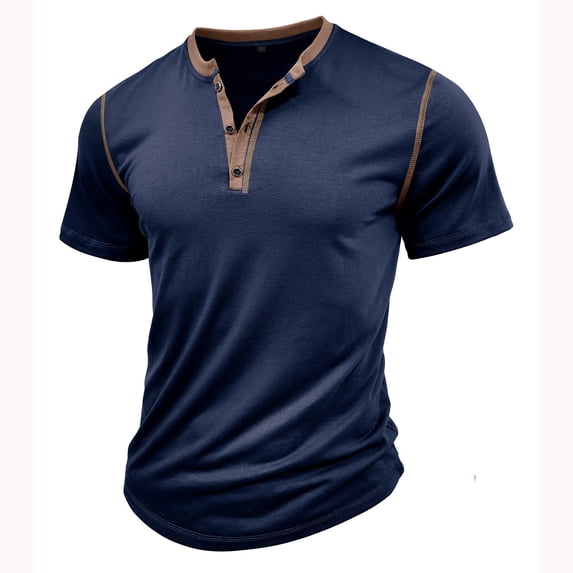 VSSSJ Mens Henley Shirts Relaxed Fit Short Sleeve Button Up Solid Color Classic Pullover Tees Casual Summer Round Neck Comfy Lightweight Breathable T-Shirts Blue S