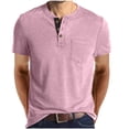 thumbnail image 1 of VSSSJ Mens Henley Shirts Short Sleeve Button Casual T Shirt Crew Neck Loose Workout Lightweight Classic Basic Tee Shirts with Pocket Pink XXXL, 1 of 7