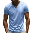 thumbnail image 1 of VSSSJ Mens Henley Shirts Short Sleeve Summer Casual V Neck Tee Shirts Regular Fit Fashion Sport Basic Tee Shirts Top Light Blue XXL, 1 of 8