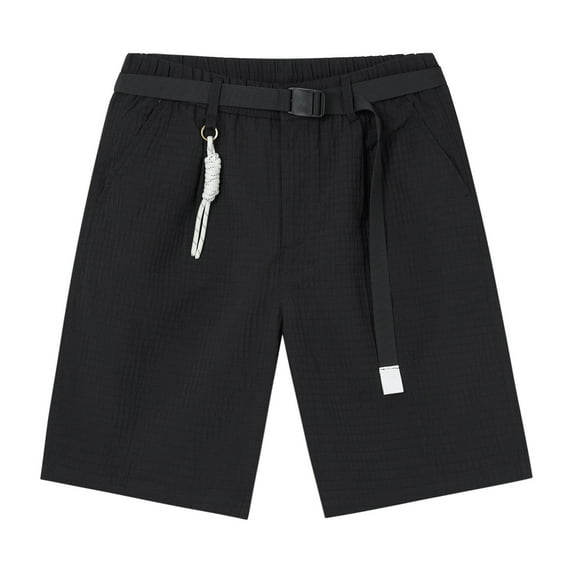 VSSSJ Mens Hiking Cargo Shorts Elastic Waist Loose Belted Outdoor Active Work Shorts Lightweight Casual Travel Fishing Shorts with Pockets Black L