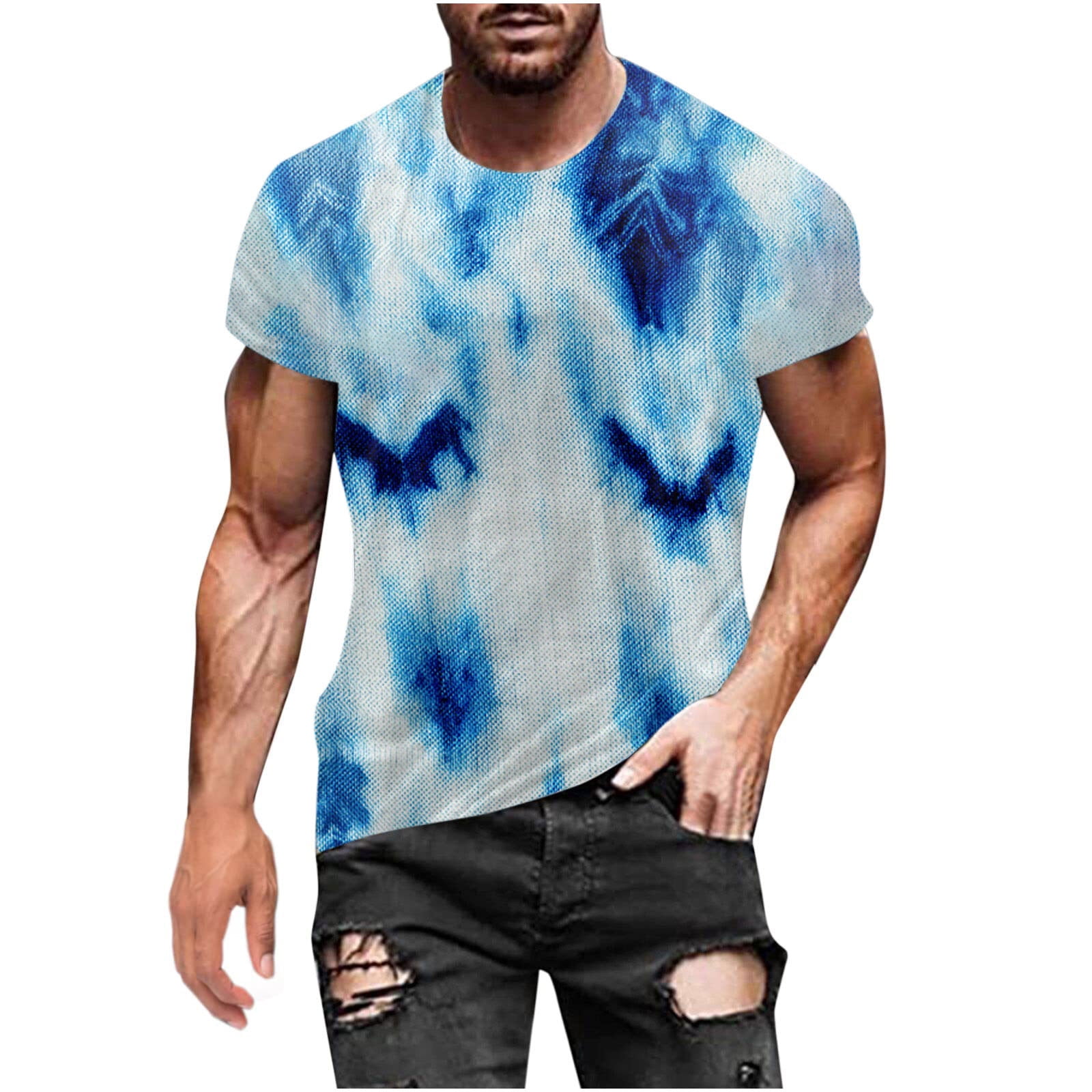 Printed Washed Slub T-shirt - Blue Tie Dye