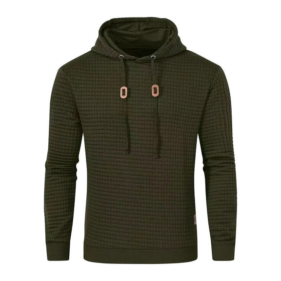 VSSSJ Mens Hooded Sweatshirt Casual Slim Fit Long Sleeve Drawstring Waffle Knit Solid Color Trendy Simple Pullover Hoodies Green L