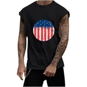 VSSSJ Mens Independence Day Tank Tops Oversized Fit 3D Circular USA Flag Print Crewneck Sleeveless Tee Shirts Leisure Street Style Vest Black XXL