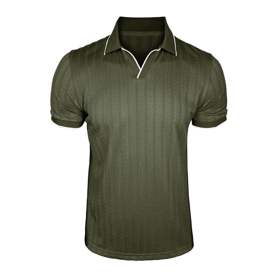 VSSSJ Mens Knit Golf Shirts Short Sleeve Ribbed Textured V Neck Collared Shirt Lightweight Casual Workout Business Summer T Shirt Army Green XL