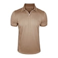 thumbnail image 1 of VSSSJ Mens Knit Golf Shirts Short Sleeve Ribbed Textured V Neck Collared Shirt Lightweight Casual Workout Business Summer T Shirt Khaki S, 1 of 7