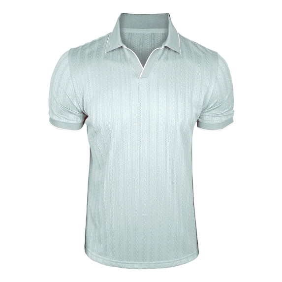 VSSSJ Mens Knit Golf Shirts Short Sleeve Ribbed Textured V Neck Collared Shirt Lightweight Casual Workout Business Summer T Shirt Light Blue XXL