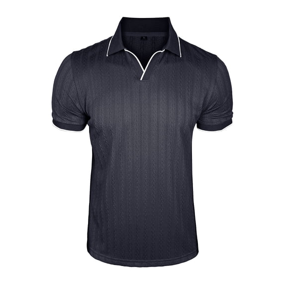 VSSSJ Mens Knit Golf Shirts Short Sleeve Ribbed Textured V Neck Collared Shirt Lightweight Casual Workout Business Summer T Shirt Navy S