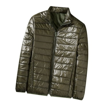 VSSSJ Mens Lightweight Puffer Jackets Casual Warm Puffy Winter Packable Jacket Full Zipper Windproof Water Repellent Quilted Coat Green XXL