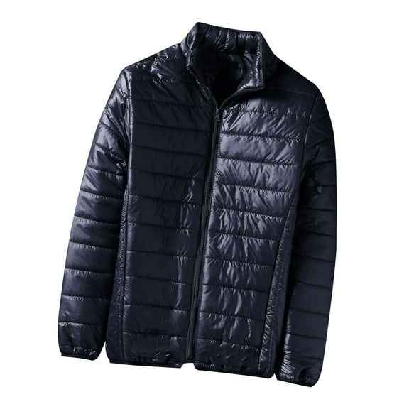 VSSSJ Mens Lightweight Puffer Jackets Casual Warm Puffy Winter Packable Jacket Full Zipper Windproof Water Repellent Quilted Coat Navy XL