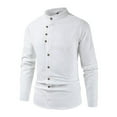thumbnail image 1 of VSSSJ Mens Linen Shirt Long Sleeve Button Up Stand Collar Beach Comfortable Tops Regular Fit Lightweight Business Casual Shirts White XL, 1 of 7
