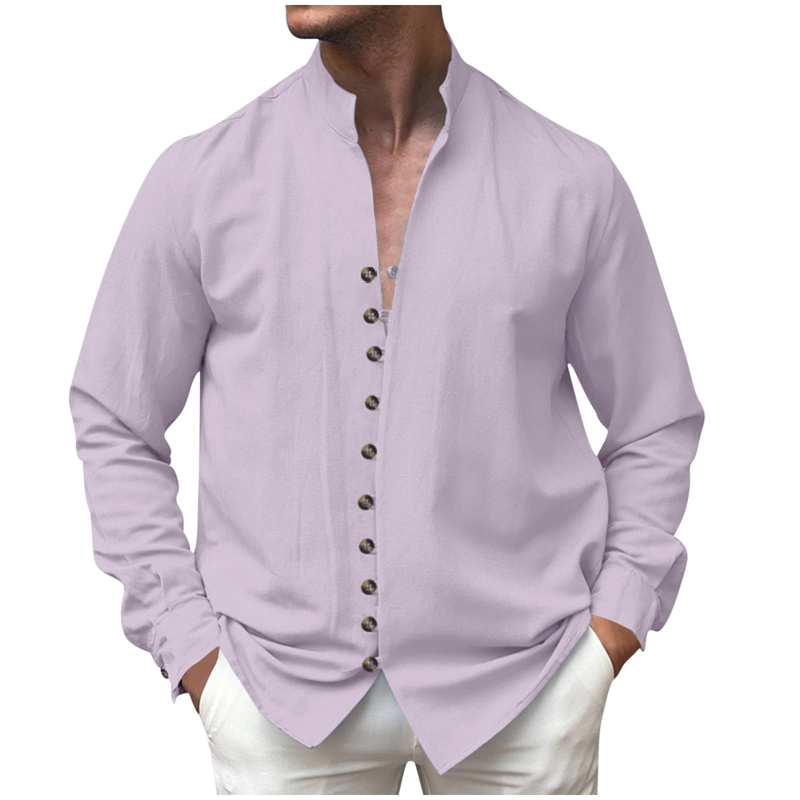 Long Sleeve Linen Shirt With Button Collar