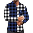 thumbnail image 1 of VSSSJ ‌Mens Long Sleeve Plaid Shirt Casual Button Up Cotton Linen Shirt Top Loose Fit Comfortable Lightweight Lapel Stylish Tops Blue XL, 1 of 6