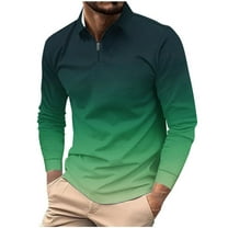 VSSSJ Mens Long Sleeve Quarter Zipper Shirts Gradient Print Lapel Collar Casual Fashion Pullover Lightweight Athletic Golf Tennis T-Shirt Tops Green M