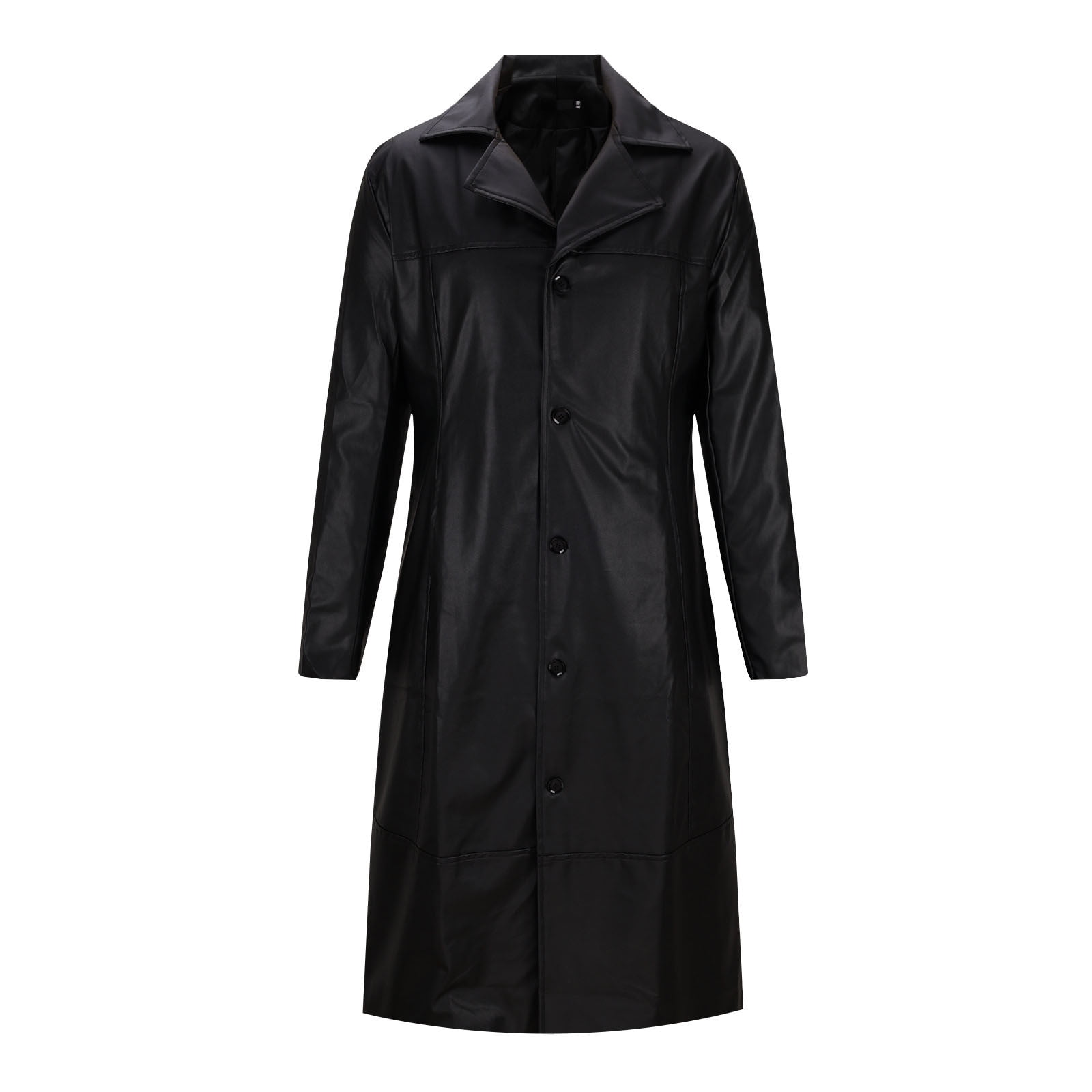 VSSSJ Mens Long Trench Coat Long PU Leather Jacket Faux Leather Long Sleeve Single Breasted Lapel Collar Fashion Mid Long Pu Jacket Outerwear Black XXXXXL