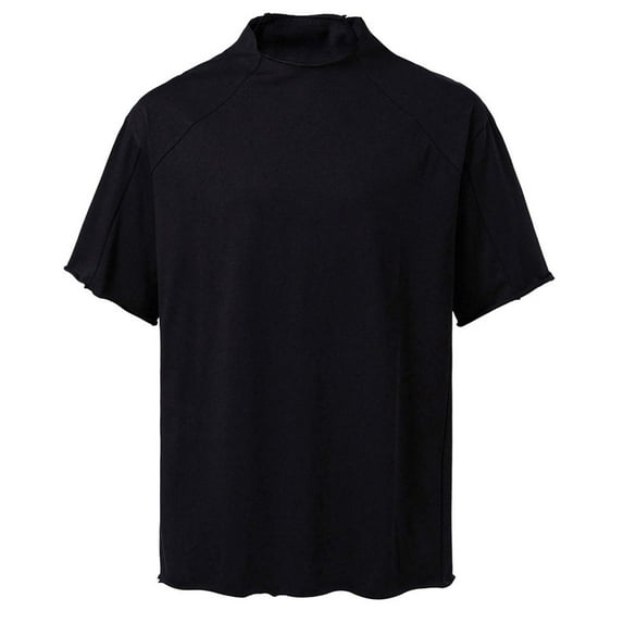 VSSSJ Mens Mock Turtleneck Shirts Cotton Short Sleeve Casual Solid Basic T-Shirts Comfortable Fitness Workout Pullover Tops Black L