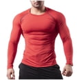 thumbnail image 1 of VSSSJ Mens Muscle Athletic T-Shirt Casual Solid Color Breathable Long Sleeve Slim Fit Base Layer Shirt Running Gym Workout Tops Red L, 1 of 6