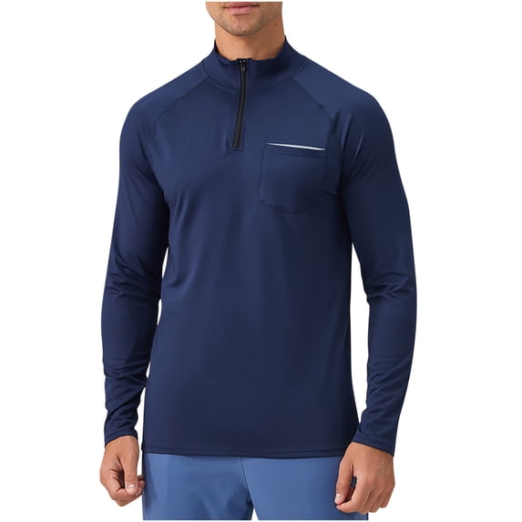 VSSSJ Mens Muscle Sports Shirts Quarter Zipper Front Long Sleeve Mock Neck Regular Fit Casual Lightweight Breathable Athletic Gym Tops Navy XXL