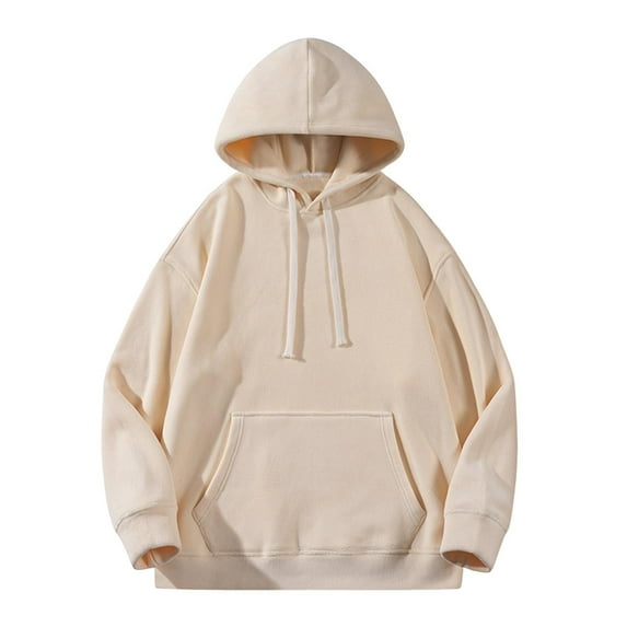 VSSSJ Mens Oversized Hoodie Hooded Fleece Long Sleeve Drawstring Casual Loose Fit Pullover Sweatshirt Comfortable Warm Winter Fall Clothes Beige L
