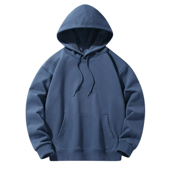 VSSSJ Mens Oversized Hoodie Sweatshirts Casual Drawstring Hooded Pullover Loose Solid Color Long Sleeve Pockets Tops Fall Trendy Clothes Dark Blue XL