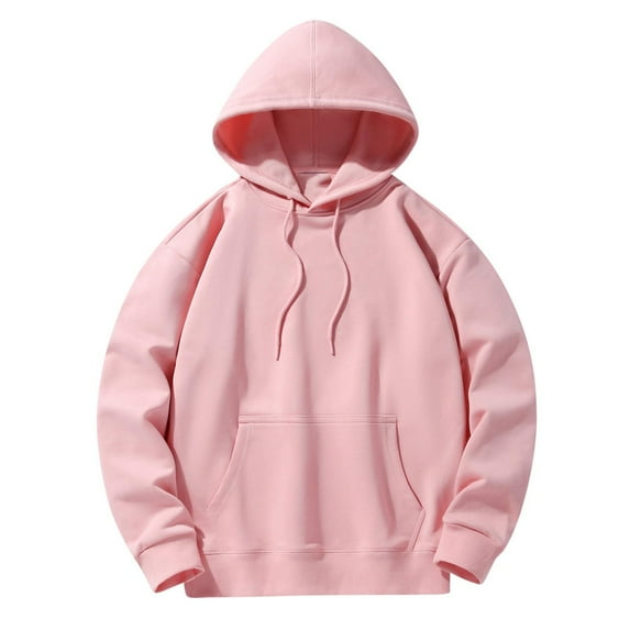 VSSSJ Mens Oversized Hoodie Sweatshirts Casual Drawstring Hooded Pullover Loose Solid Color Long Sleeve Pockets Tops Fall Trendy Clothes Pink XL