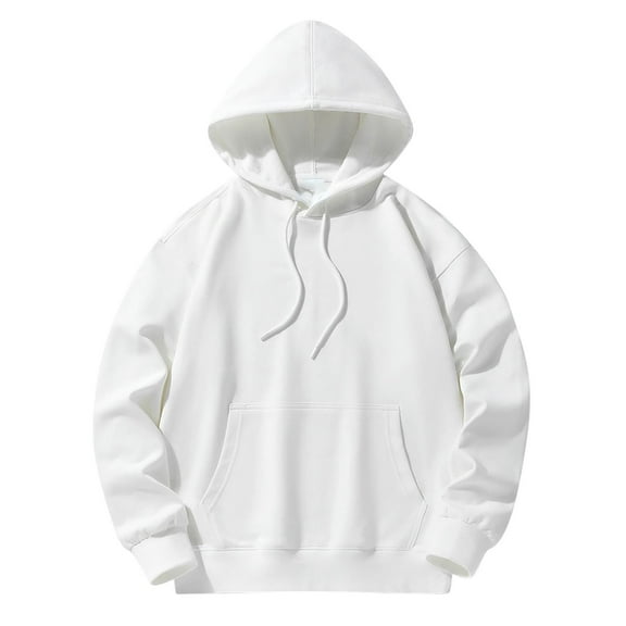 VSSSJ Mens Oversized Hoodie Sweatshirts Casual Drawstring Hooded Pullover Loose Solid Color Long Sleeve Pockets Tops Fall Trendy Clothes White XXXL