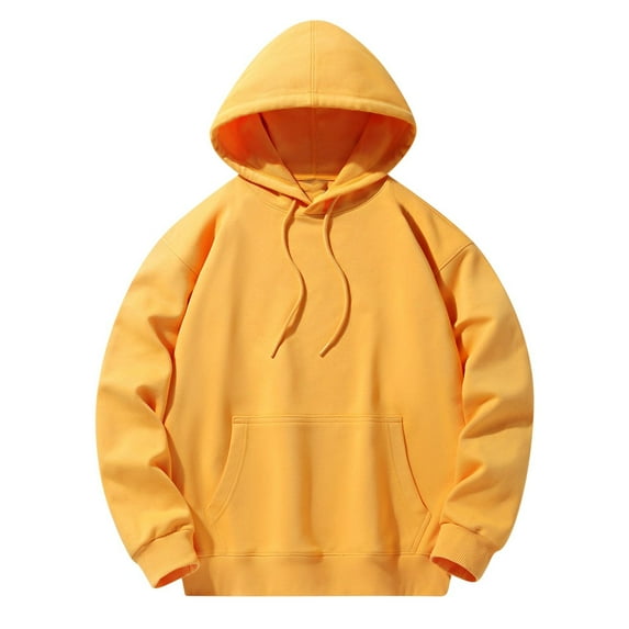 VSSSJ Mens Oversized Hoodie Sweatshirts Casual Drawstring Hooded Pullover Loose Solid Color Long Sleeve Pockets Tops Fall Trendy Clothes Yellow XXL