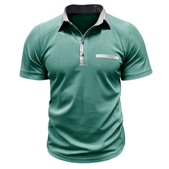 VSSSJ Mens Polo Shirts Short Sleeve Regular Fit Color Block Buttons Classic Pullover Tees Business Casual Turndown Collar Simple Golf T-Shirts with Pocket Green XXXL