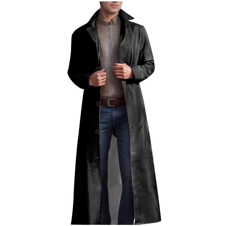 mens leather dress coat Koza Leathers Men's Genuine Lambskin Trench Real Jacket TM010 business travel 1710 USA Leather 'Classic' Mens