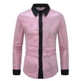 thumbnail image 1 of VSSSJ Mens Sequin Mesh Shirt Slim Fit Sparkling Long Sleeve Button Down Collar Shiny Party Night Out Tops Pink XXXL, 1 of 8