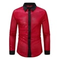 thumbnail image 1 of VSSSJ Mens Sequin Mesh Shirt Slim Fit Sparkling Long Sleeve Button Down Collar Shiny Party Night Out Tops Red M, 1 of 8