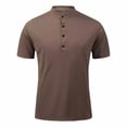 thumbnail image 1 of VSSSJ Mens Shirt Super Button Up Short Sleeve Stand Collar Tops Casual Breathable Solid Summer Sports Shirts for Men Coffee M, 1 of 3