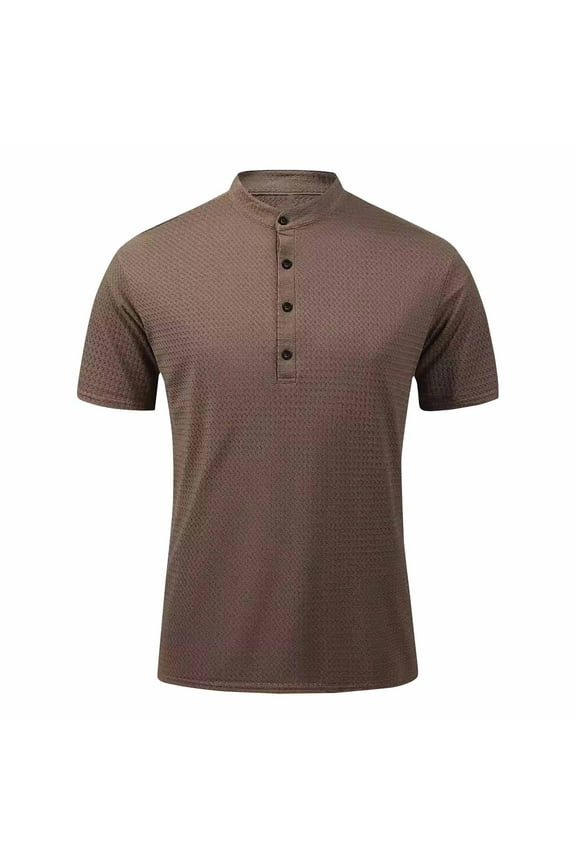 Mens Shirt Super Button Up Short Sleeve Stand Collar Tops Casual Breathable Solid Summer Sports Shirts for Men Coffee XXXL