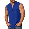 thumbnail image 1 of VSSSJ Mens Shirts Summer Sleeveless Button Down Cotton Tank Tops Casual Muscle Relaxed Fit Vintage Lightweight Beach Vacation Tops Blue XXL, 1 of 9