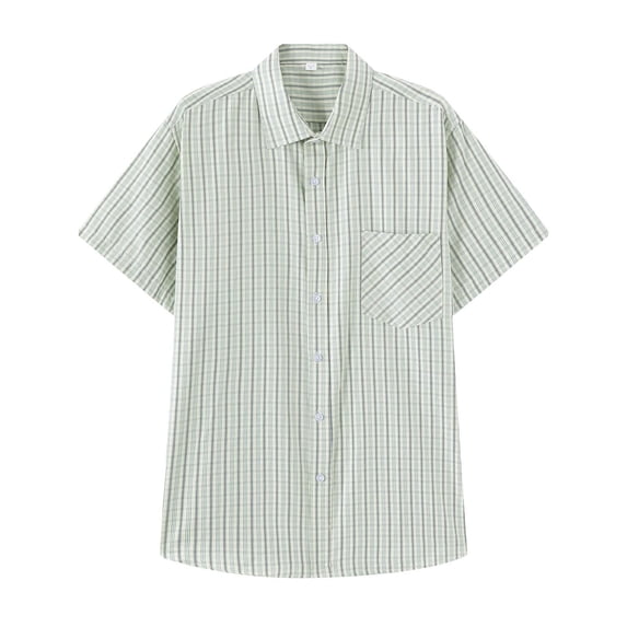 VSSSJ Mens Short Sleeve Button Down Plaid Shirt Summer Casual Regular Fit Collared Shirts Office Business Work Dress Shirt Tops Green XL