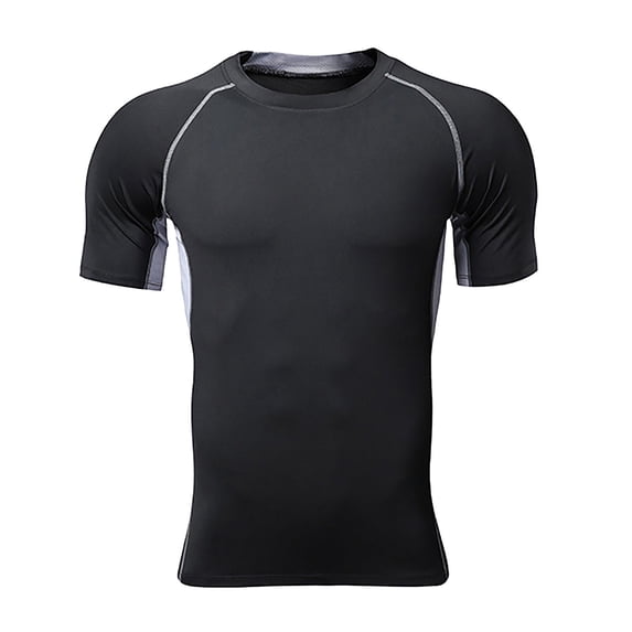 VSSSJ Mens Short Sleeve Compression Shirt Quick Dry Crew Neck Gym Tops Slim Fit Workout Athletic Base Layer T-Shirt Sport Undershirt Gray XXXL
