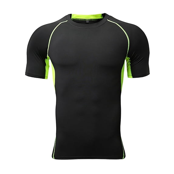 VSSSJ Mens Short Sleeve Compression Shirt Quick Dry Crew Neck Gym Tops Slim Fit Workout Athletic Base Layer T-Shirt Sport Undershirt Green M