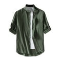 thumbnail image 1 of VSSSJ Mens Short Sleeve Cotton Linen Shirt Summer Casual Roll Sleeve Button Down Shirts Relaxed Fit Solid Color Beach Tops with Pocket Green L, 1 of 6