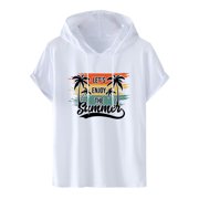 VSSSJ Mens Short Sleeve T-Shirts Hooded Loose Comfy Palm Tree Sunset Printed Pullover Tops Vacation Beach Casual Summer Lightweight Drawstring Hoodie Shirt Multicolor02 S