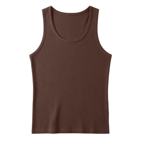 VSSSJ Mens Sleeveless Racerback Tank Tops Stretch Gym Slim Fit Ribbed Tee Tops Breathable Summer Workout Running Muscle Shirts Brown XXXXL