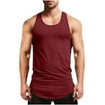 thumbnail image 1 of VSSSJ Mens Sleeveless Tank Tops Cut Off Muscle Gym Workout T Shirts Racerback Curved Hem Casual Running Beach Loose Fit Tees Tops Wine L, 1 of 8