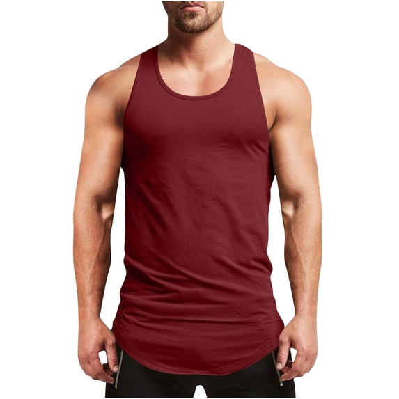 VSSSJ Mens Sleeveless Tank Tops Cut Off Muscle Gym Workout T Shirts Racerback Curved Hem Casual Running Beach Loose Fit Tees Tops Wine L