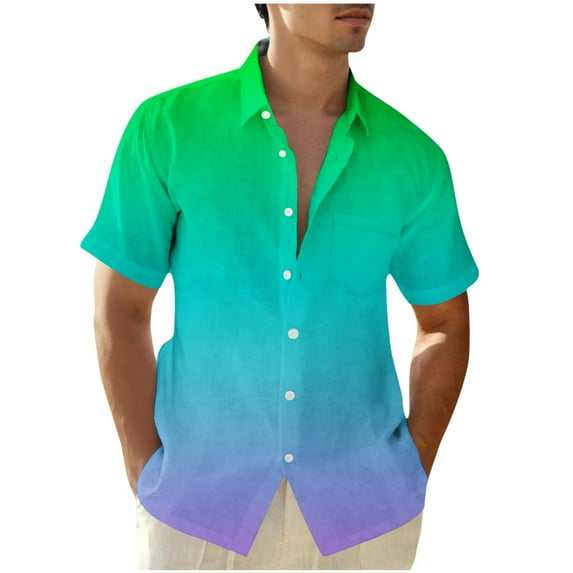 VSSSJ Mens Summer Shirts Short Sleeve Casual Fashion Gradient Print Shirts Button Down Loose Cozy Hawaiian Beach Shirts Mint Green S