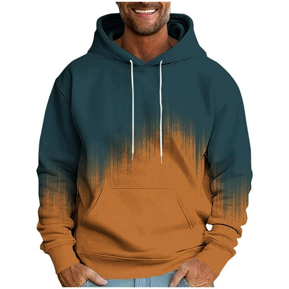 VSSSJ Mens Sweatshirt Hoodies Fleece Lined Fall Winter Hoodie Gradient Print Long Sleeve Drawstring Hoode Pullover Sweatshirts With Pocket Navy XXL