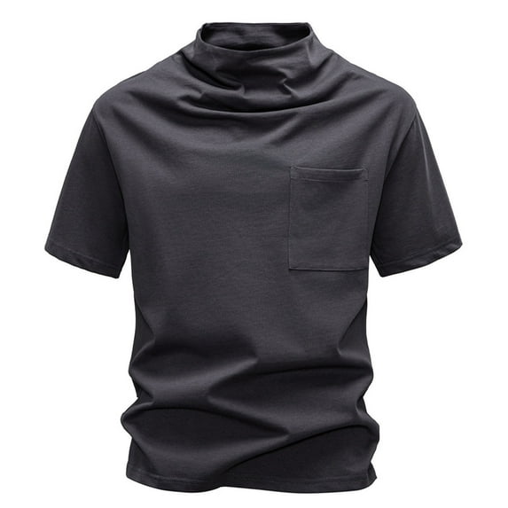 VSSSJ Mens T Shirt Mock Turtleneck Slim Fit Short Sleeve Tee Workout Pocket Basic Solid Color Fashion Pullover Tops Dark Gray M
