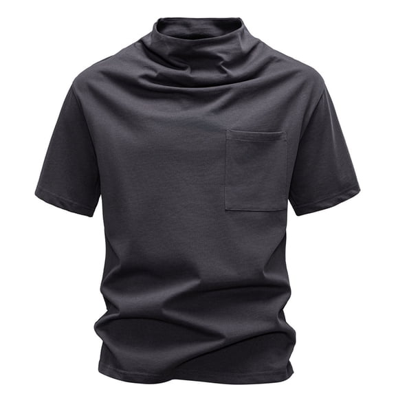VSSSJ Mens T Shirt Mock Turtleneck Slim Fit Short Sleeve Tee Workout Pocket Basic Solid Color Fashion Pullover Tops Dark Gray XXXXL