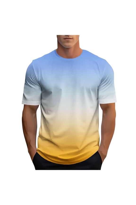 Mens T-Shirts Loose Fit Short Sleeve Crewneck Athletic Shirt Summer Fashion Gradient Color Lightweight Pullover Tee Tops Yellow L
