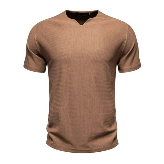 VSSSJ Mens T-Shirts Short Sleeve Casual V Neck Cotton Tshirt Regular Fit Solid Color Basic Summer Athletic Pullover Tees Coffee XL