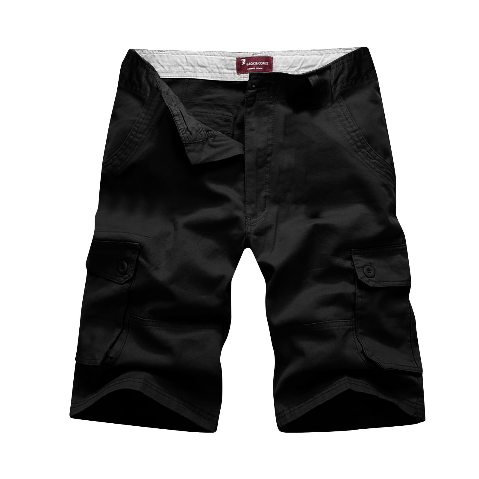 VSSSJ Mens Tooling Shorts Regular Fit Solid Color Zipper Button Elastic