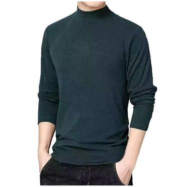 VSSSJ Mens Turtleneck Long Sleeve Tops Mock Neck Fleece Undershirt Solid Vintage Simple Basic Thermal Lightweight Pullover Sweaters Tops Army Green XXL