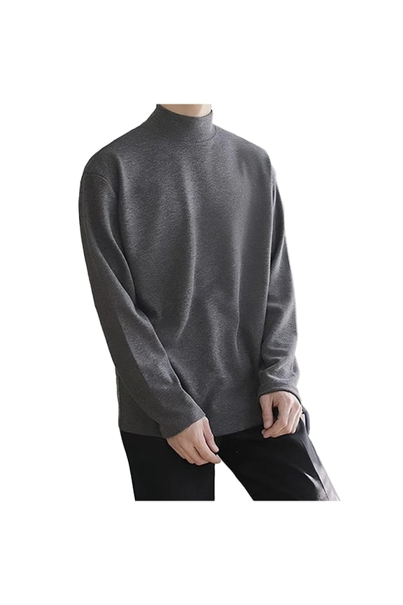 Mens Turtleneck Long Sleeve Tops Mock Neck Fleece Undershirt Solid Vintage Simple Basic Thermal Lightweight Pullover Sweaters Tops Dark Gray XL
